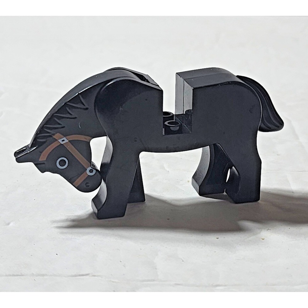 LEGO Black Horse Animal Figure Movable Head Bridle Pattern 3 Inch Plastic